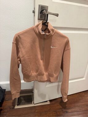 Nike Quarter-Zip Cropped Pullover in tan